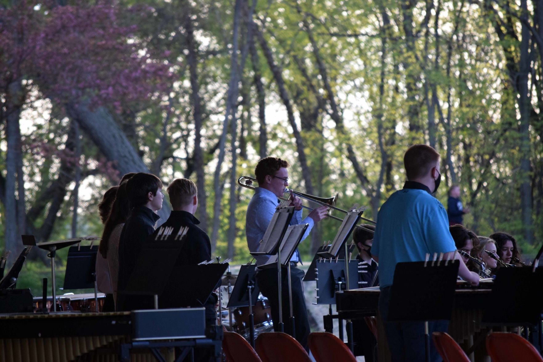 Portage High School band plays at Pauquette Park pavilion